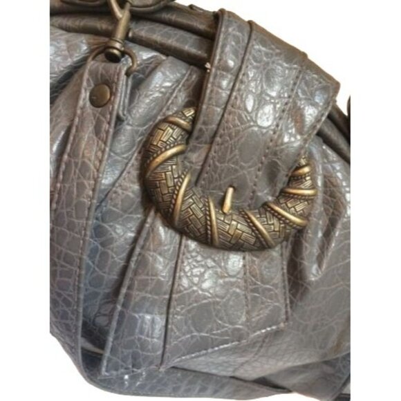 Rivage Vintage Handbag Gray Faux Leather Satchel Bag Shoulder Strap Crossbody - Picture 5 of 11